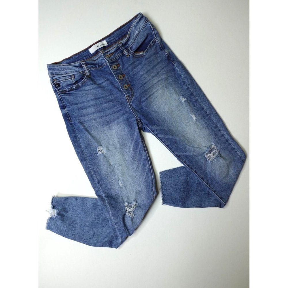 Kancan Button Fly Distressed Jeans
